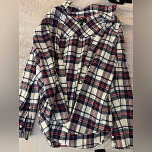 j. Crew white red blue flannel boyfriend fit